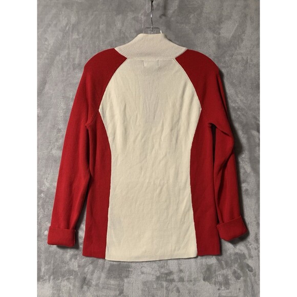 Polo Jeans Co Ralph Lauren Sweater Womens Medium Red White Mock Neck 1/4 Zip - Picture 4 of 10
